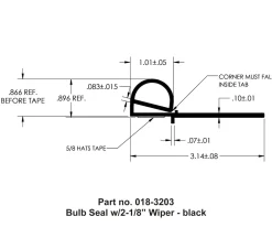 #018-3203 – Bulb Seal, w/2-1/8″ wiper, 3-1/4″ x 7/8″ x 35′