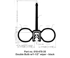 #018-478-35 – Double Bulb, w/1-1/2″ wiper, Slide On clip, 2″ x 2-1/4″ x 35′