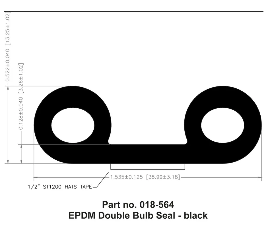 #018-564 – EPDM Double Bulb Seal, 1-1/2″ x 1/2″ x 50′