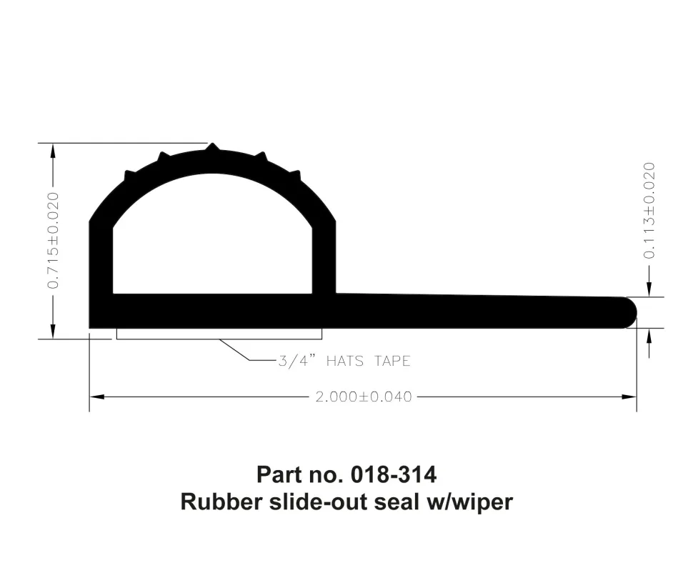 #018-314 – Rubber Slide Out Seal w/wiper, 5/8″ x 1-15/16″ x 35′